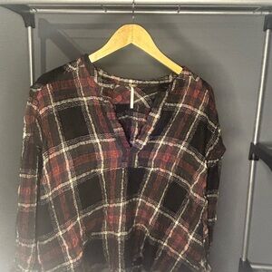 Free people, Johnny on the spot, black plaid shirt.